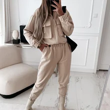 

Tracksuits Pants Sets Women 2021 Autumn Winter Fashion Fleece Warm Coats Tops And Thick High Waist Trouser Casual Two Piece Set