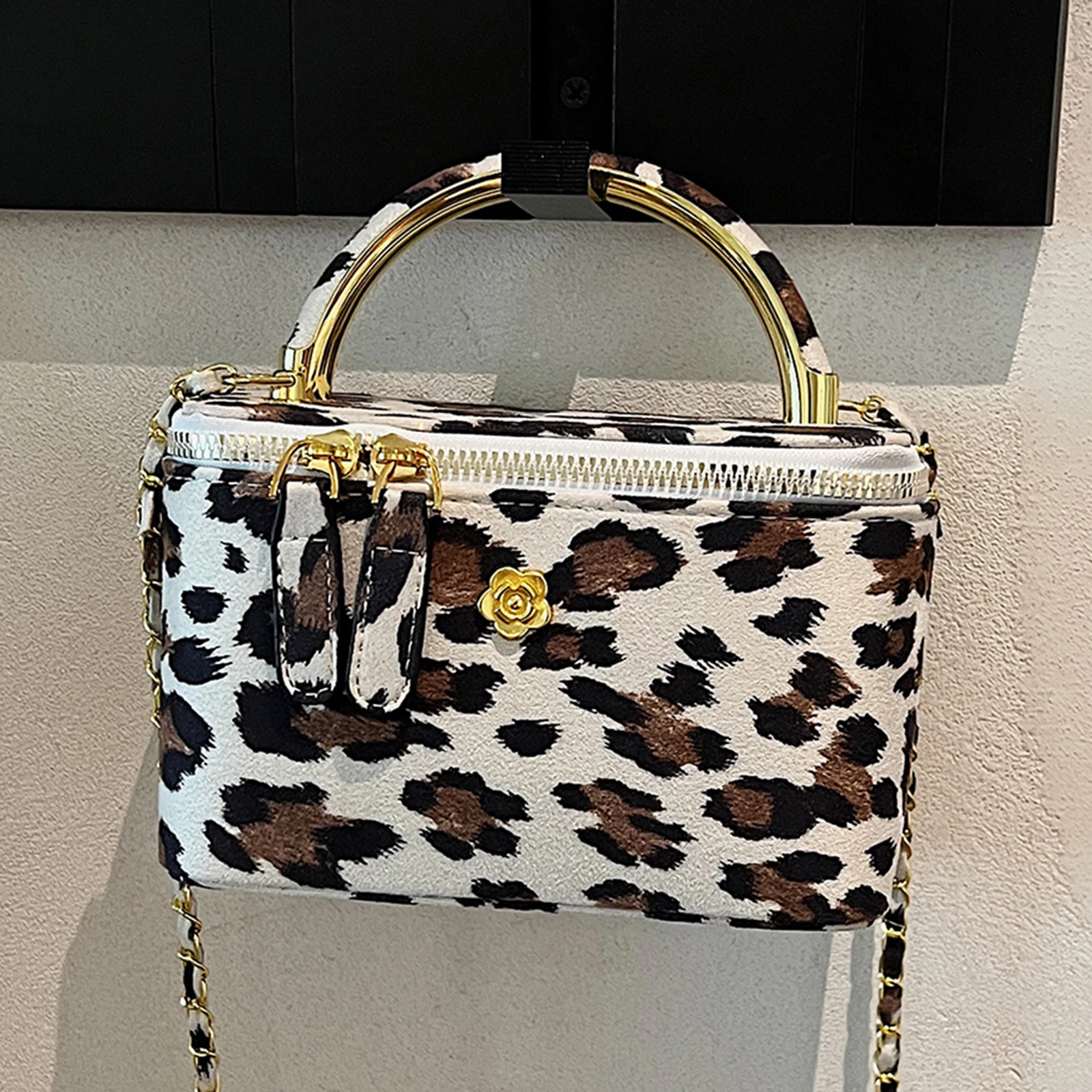 Faux Suede Leopard Print Handbag Large Crossbody Bag with Handle Makeup Bag for Women Work Shopping Travel Daily