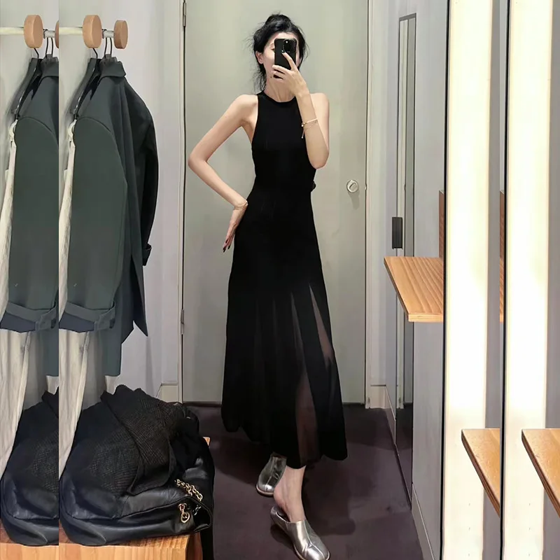 TWOTWINSTYLE 여성용 솔리드 미니멀리스트 스플라이스 지퍼 원피스, 스퀘어 칼라 민소매 튜닉 캐미솔 드레스, KDR508051 