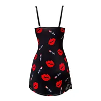 Valentine'S Day Red Lip Print Satin Slip Nightdress For Women V Neck Backless Mini Sleep Dress Women's Sleepwear Silky Dresses - Image 4