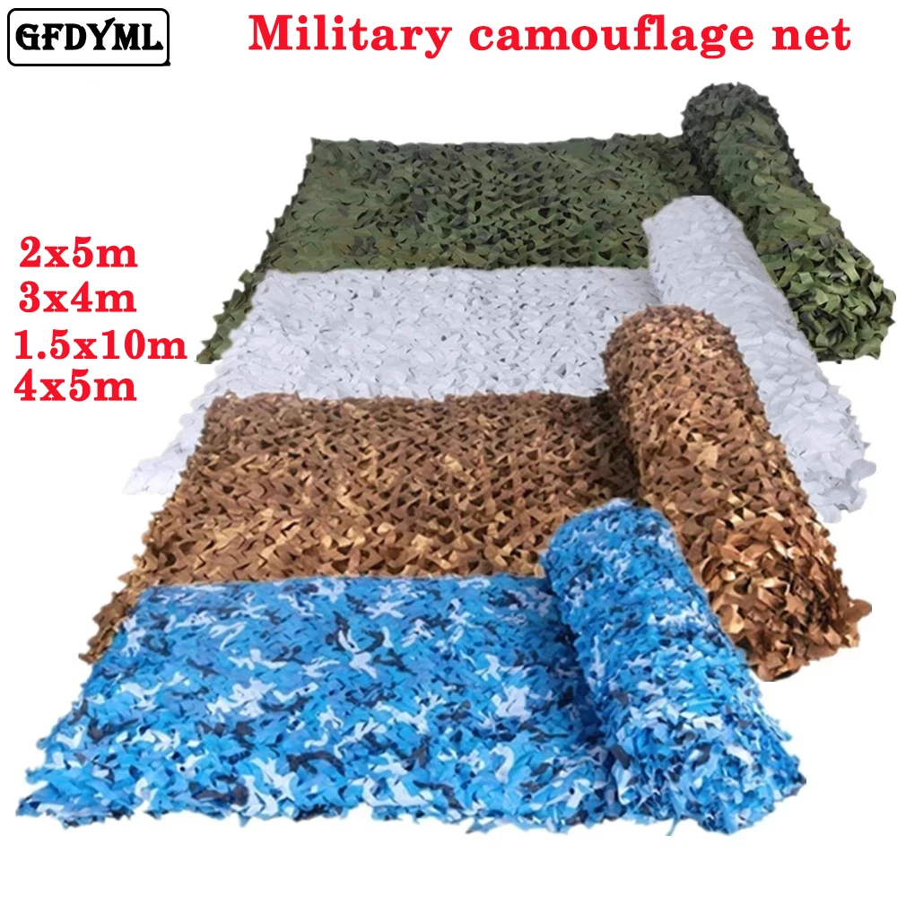 Military Camouflage Nets 1.5mx1m 4mx5m White Blue Beige Desert for Hunting Hiding Mesh Outdoor Awning Garden Shading Gazebo sunshade net camouflage netting