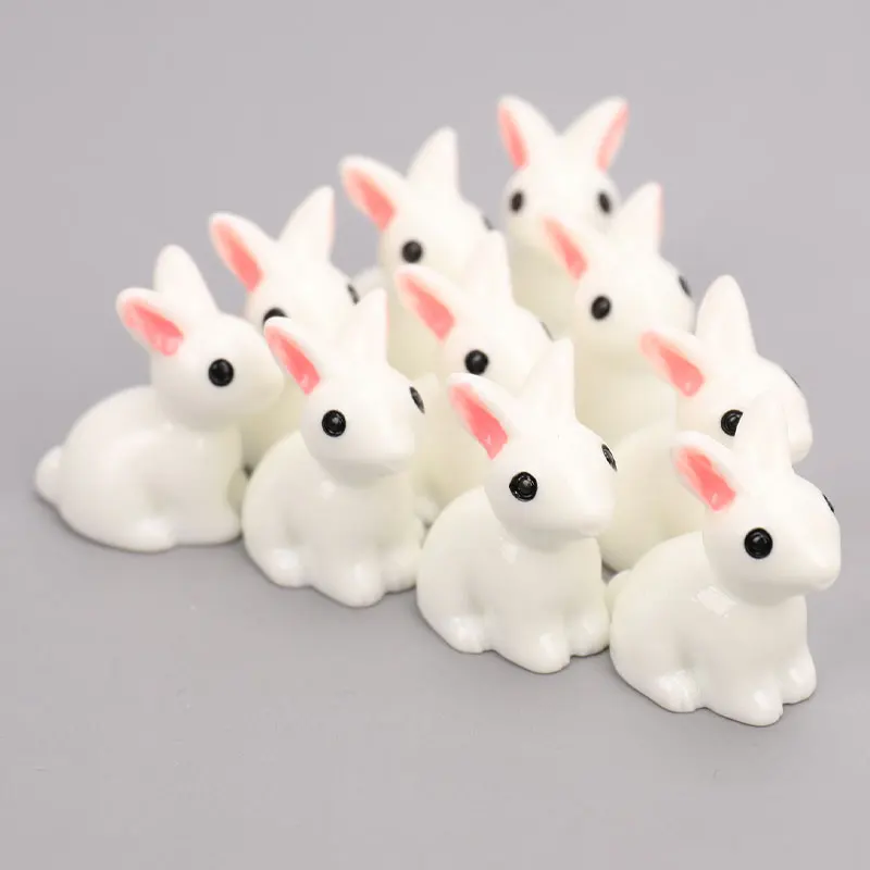 Easter Bunny Miniature Hare Figurine Resin Craft Mini Rabbit Garden Ornament Micro Landscape Accessories Cake Decoration 10 Pcs easter bunny figurine