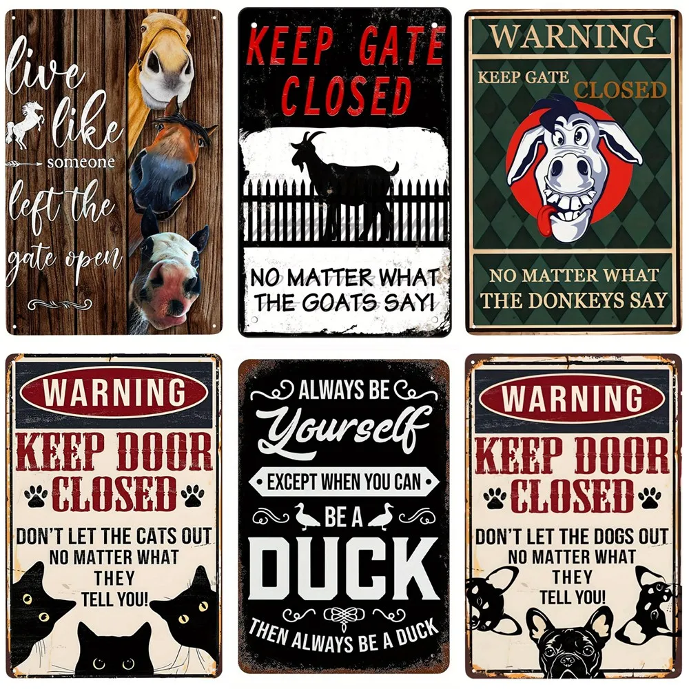CREATCABIN Grappige metalen bord houd de deur gesloten beetje wat de geiten zeggen wanddecoratie vintage boerderij rustiek huis bar café tuin veranda marktdecoraties 8 x 12