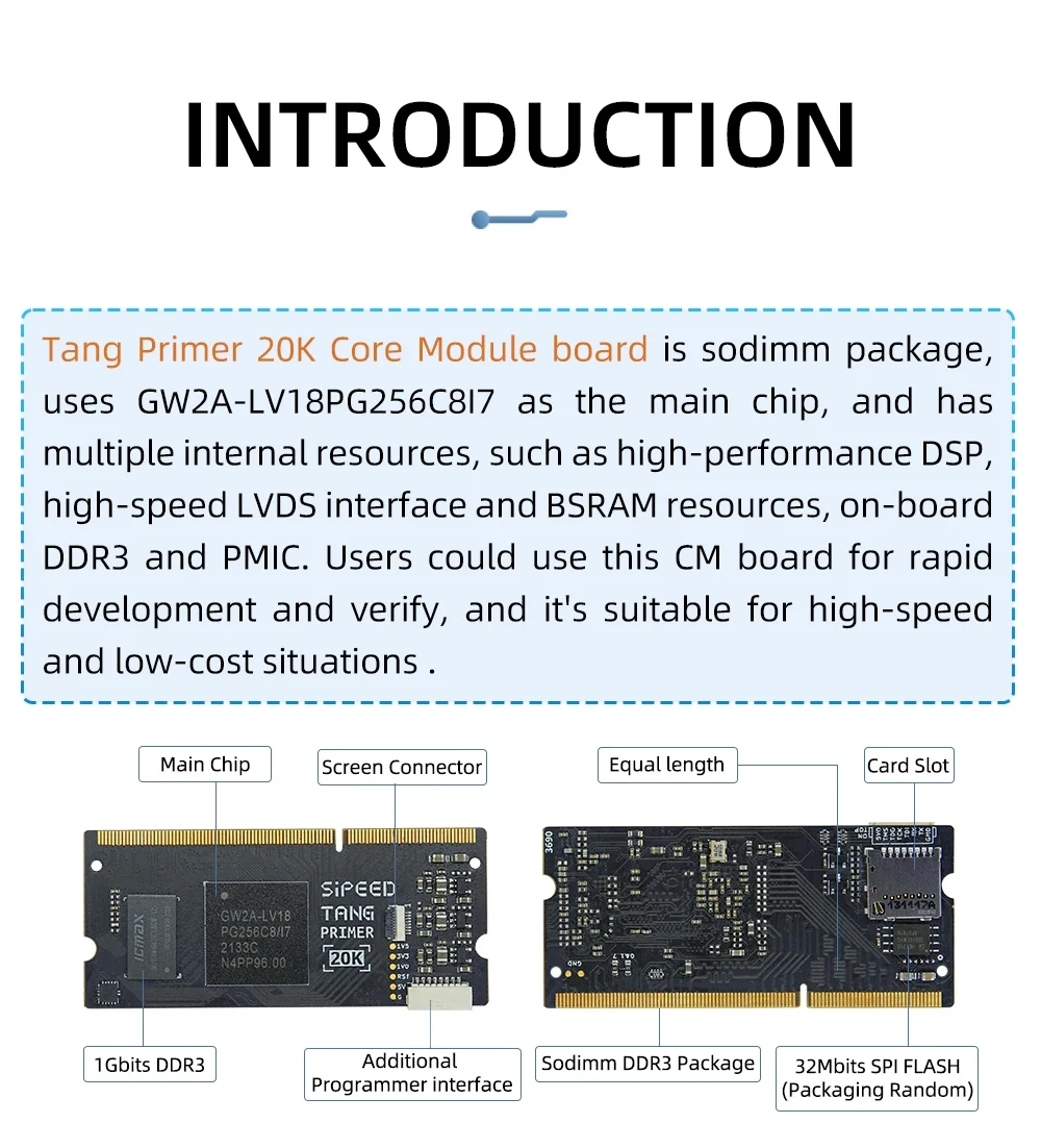 Sipeed Tang Primer 20K GW2A-LV18PG256C8/I7 FPGA GoAI Core Board 128M DDR3 Logic