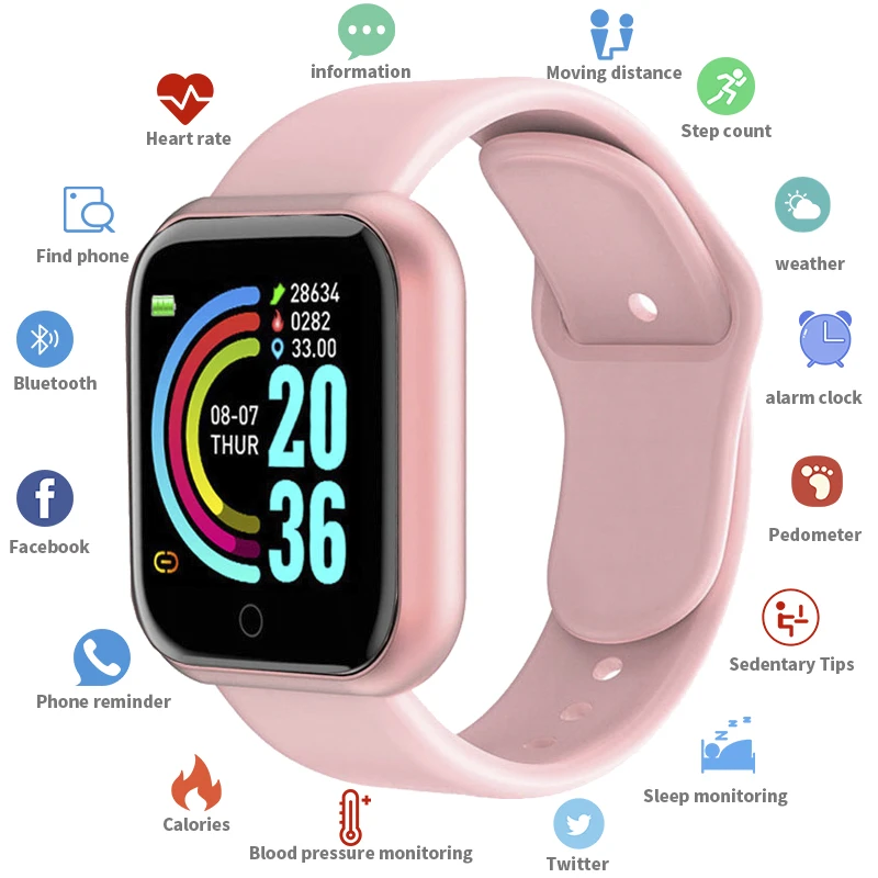 D20 Smart Watch Men Sport Fitness Tracker Blood Pressure  Heart Rate  Monitor Y68 Women Bracelet For Android IOS Xiaomi Kids