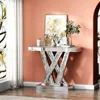 Decorative table Style W Silver Entryway Table Inlay with Sparkly Crushed Crystals, 35 inches Table for Living Room Hallway 3