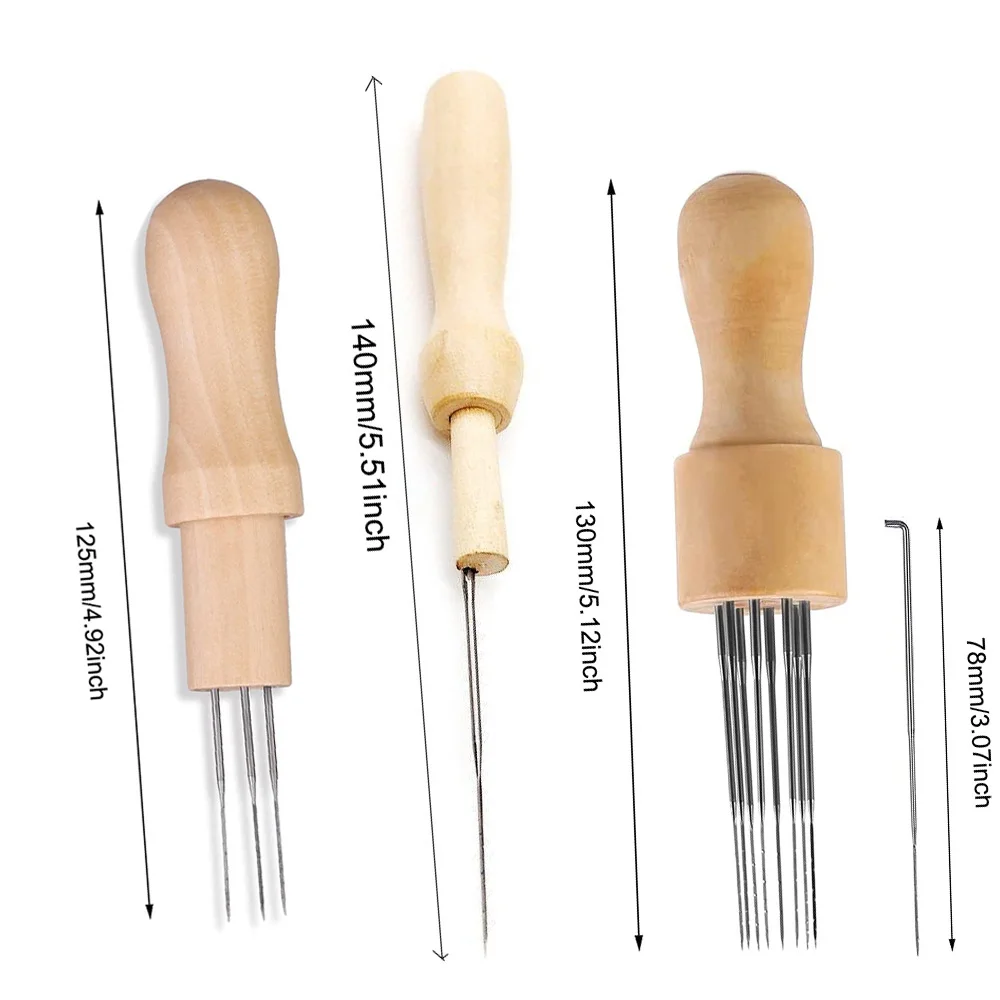 Needle Felting Kit With Wood Handle 3 Sizes 18 Pcs Needles Finger Protector For DIY Sewing
