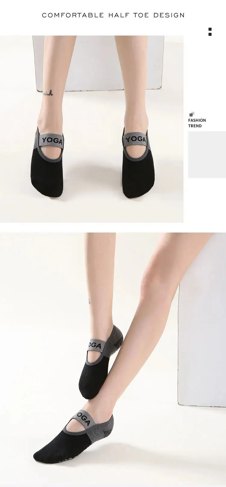 Professional Anti-Slip Yoga Socks Backless Bandage Pilates Socks Fitness Slipper Cotton Sports Socks