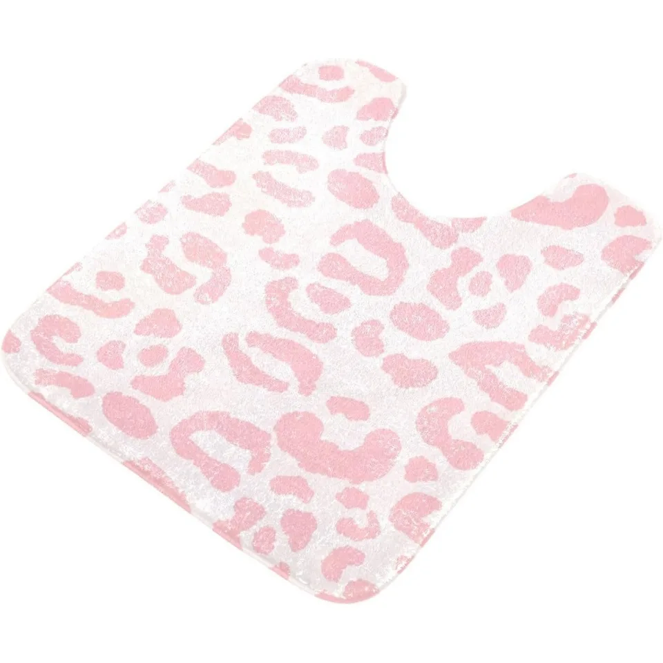 Fluffy Leopard Print Bath Mat Set with U Shape Rug
