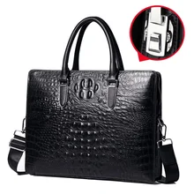 Alligator leather briefcase with lock anti-theft men's shoulder bag business handbag document luxury designer bags Free shipping