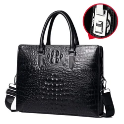 Alligator leather briefcase with lock anti-theft men's shoulder bag business handbag document luxury designer bags Free shipping