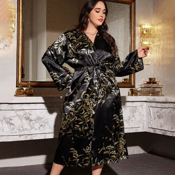 كبير الحجم المرأة ليلة رداء الخامس الرقبة مثير حبل من الحرير مع حزام قصير الساتان كيمونو رداء ملابس خاصة البشكير روب للنوم 2