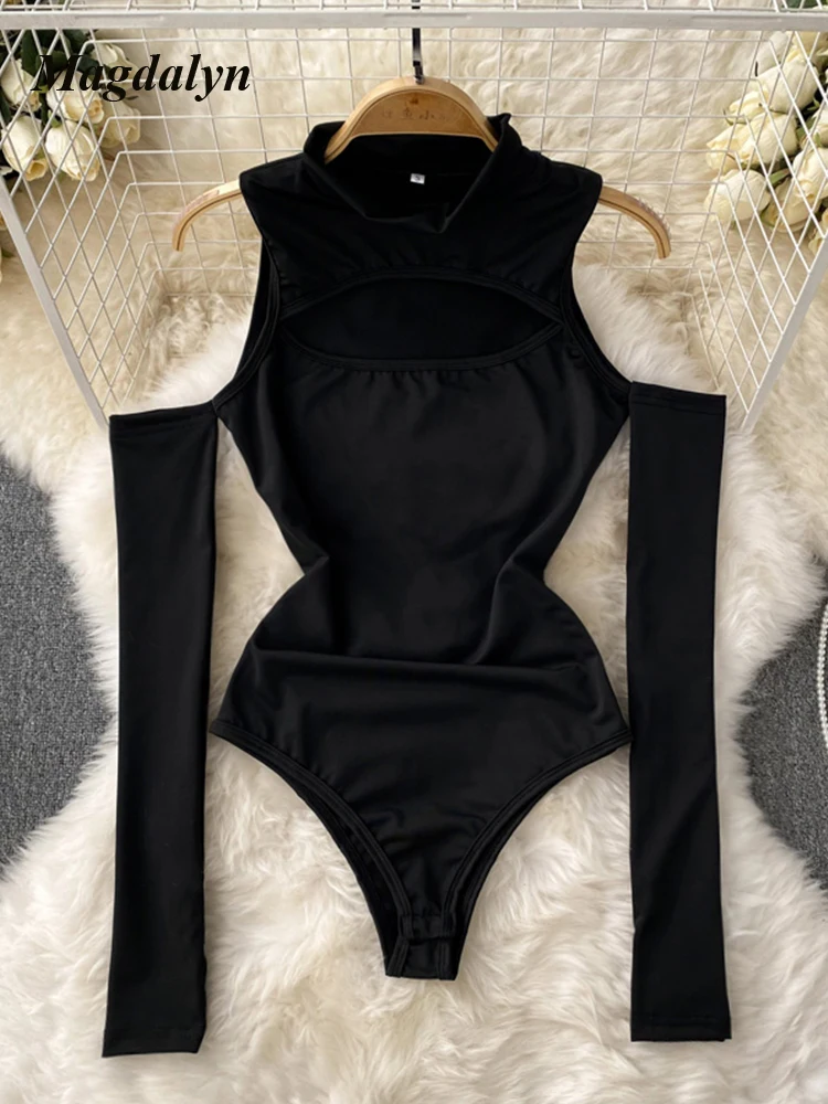 

Magdalyn Women Cut Out Solid Rompers Fashion Streetwear Long Sleeves Bodycon Catsuits Party Ins One Piece Combination Bodysuits