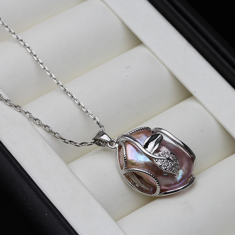 Wedding Real Original Cultured Baroque Natural Freshwater Pearl Necklace 925 Sterling Silver Chain 45cm For Women silver necklace