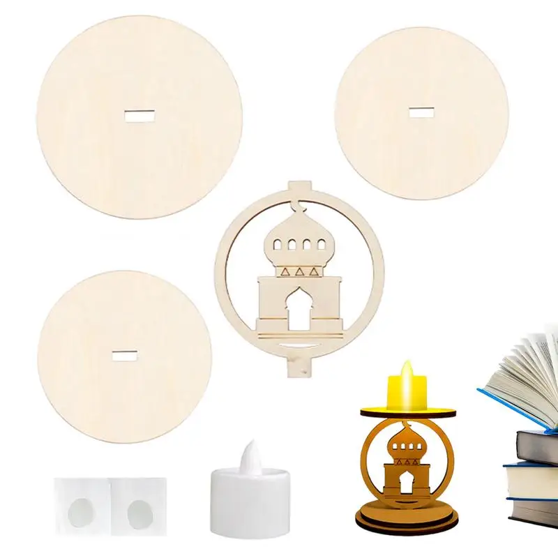 

Wooden Eid Decorations Wooden Ornaments Middle Eastern Festival Arrangements Candle Holder Statue Moon Castle Candlesticks DIYS