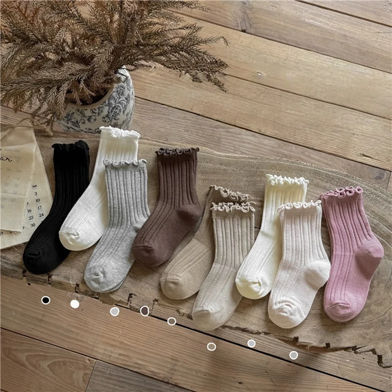 Herbst Neuheit: Kinder-Rüschensocken 4er-Pack aus Gekämmter Baumwolle im Prinzessinnen-Stil für 3-12-Jährige Mädchen, Weiche Babymädchen-Socken für Tägliches Tragen – Detail 4