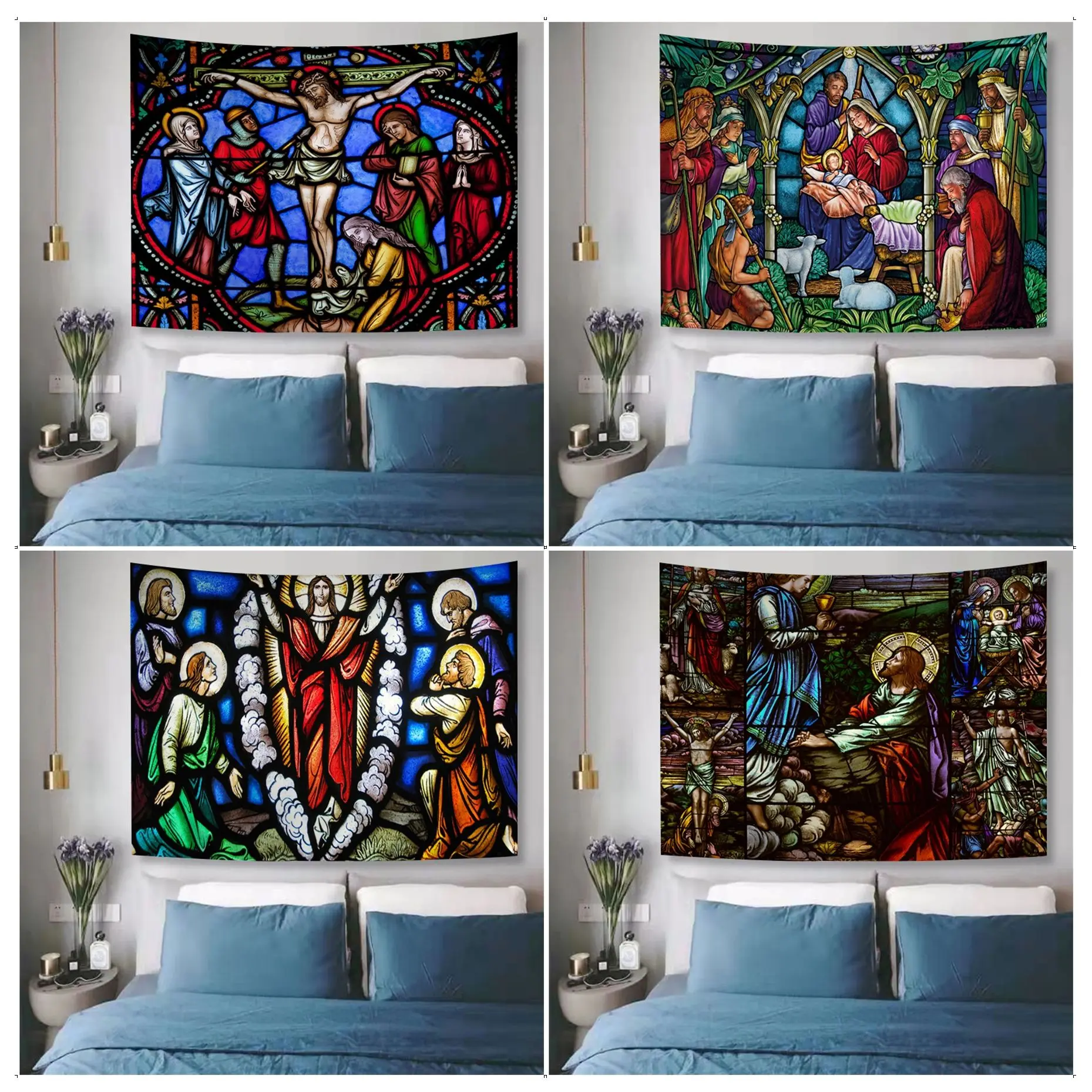 

Jesus Virgin Mary Tapestry Art Printing Indian Buddha Wall Decoration Witchcraft Bohemian Hippie Home Decor