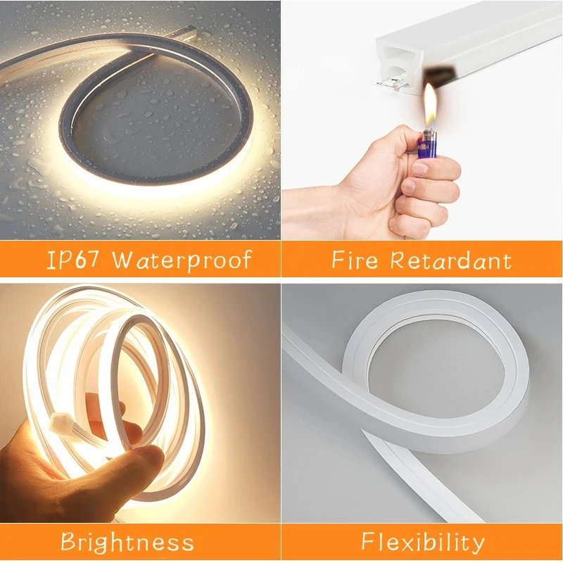 Abat-jour en silicone néon intégré, bande lumineuse LED flexible étanche IP67, tube pour éclairage intérieur et extérieur, 12 V, 24V, WS2815