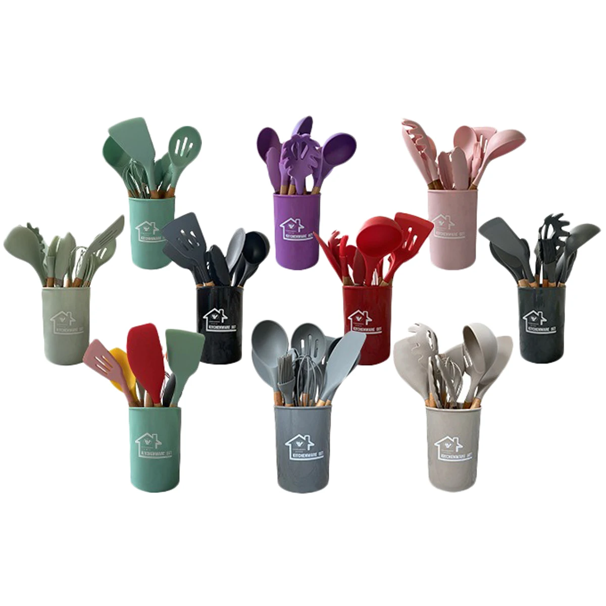 12Pcs/Set Blue Kitchen Cookware Silicone Kitchenware Non-stick Cooking Tool Spatula Ladle Egg Beaters Shovel Spoon Soup Utensils