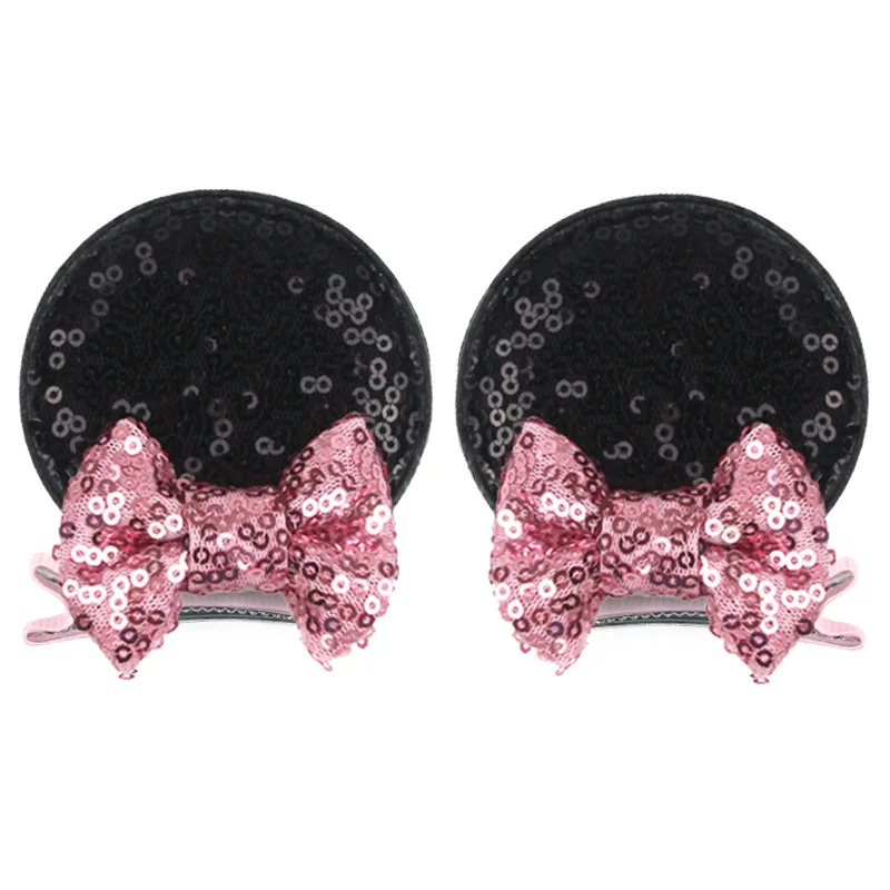 Disney Cartoon 2.8'' Sequins Mouse Ears Bow Clips Glitter Hairpins Girls Festival Hairgrip Party Barrettes Kids Hair Accessories
