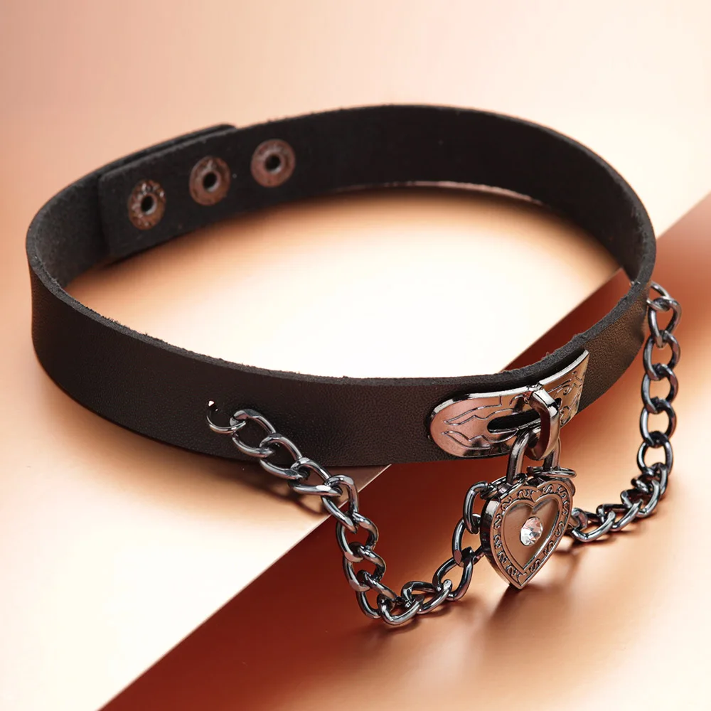 ネックレス・ペンダント Volume Heart Leather Chain Choker #5751 Heart Chains Choker Necklace Women Jewelry Punk Heart Dangle