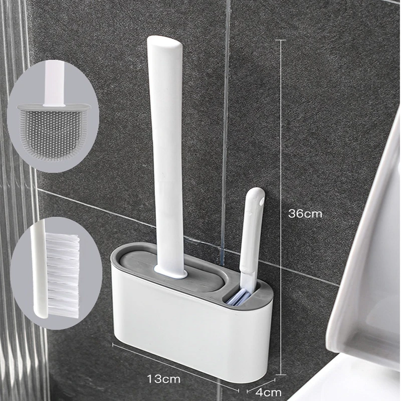 Wall Hanging Toilet Brush Toilet Bowl 2 Cleaning Brushes Silicone Toilet Brush With Holder For