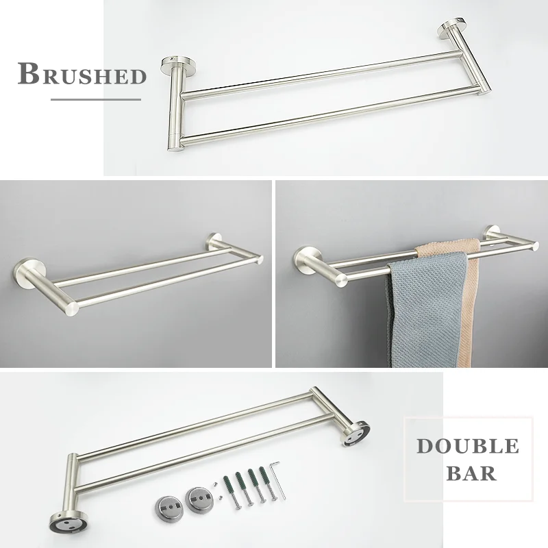 Brushed Nickel Wall Mount Stainless Steel Bathroom Hardware Set Towel Bar Towel Ring Paper Holder Robe Hook Bathroom Accessories