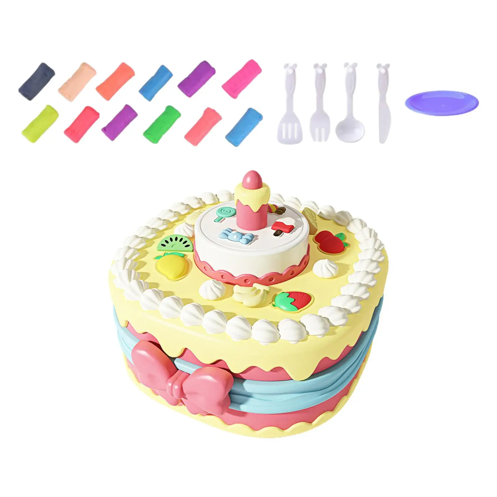 Birthday Cake Set Interactive Toy with 12 Clays Party Pretend Toys for Ages 3+ Year Old Preschool Birthday Gifts Girls Boys