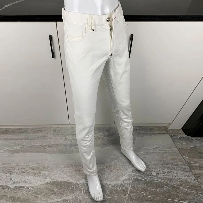 High Street Fashion New Jeans Elastic Slim Fit Wash White Men's Jeans Hip Hop Brand High Quality Pants