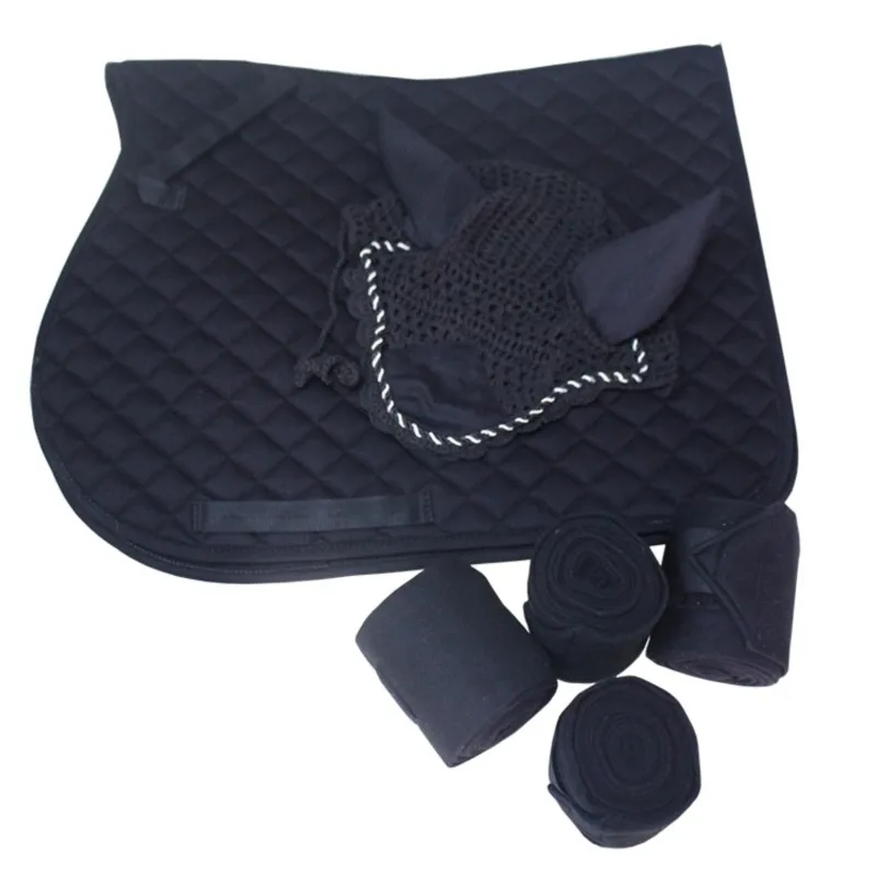 Pure Cotton Breathable And Absorbent Saddle Pad Ear Muffs Bandage Gaiters Three-piece Matching Equestrian Sweat Pad
