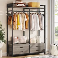 Freestanding Closet Organizer for Hanging Clothes, Heavy Duty Garment Rack with 4 Drawers, 8 Hooks and Storage Shelves, Wardrob 2