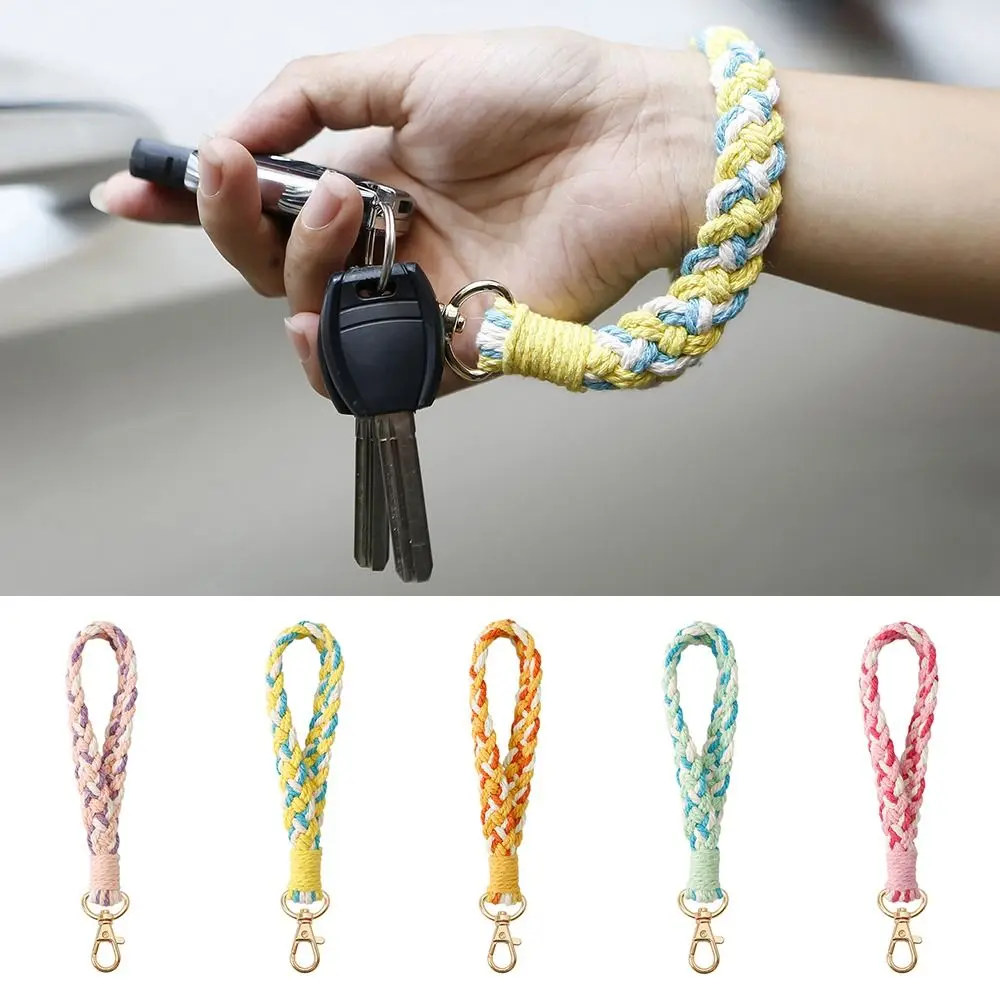 

2Pcs Boho Floral Wristlet Keychain Cute Dopamine Colorful Handwoven Woven Pendant Daisy Wrist Lanyard Bracelet Gift