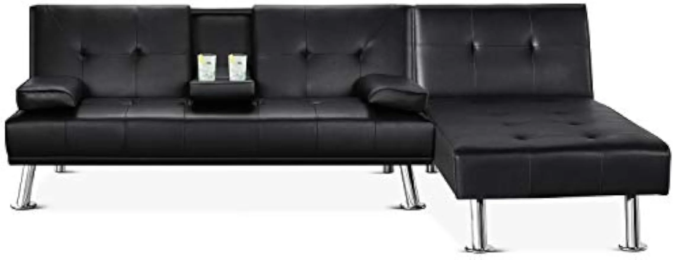 Faux Leather Sectional Sofa.Couch Sectional Living Room Furniture Set Convertible Futon Sofa .Beds with Chaise Lounge Black.