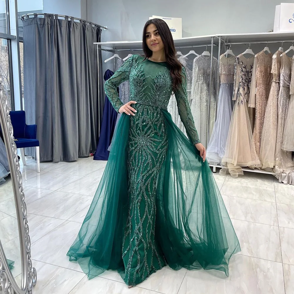 

Sevintage Luxury Beading Sequined Mermaid Prom Dresses Long Sleeves Saudi Arabic Evening Gowns Formal Party Dress 2024