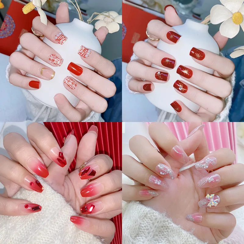 24PCS Design Press On False Nails Kit Coffin Art Tips