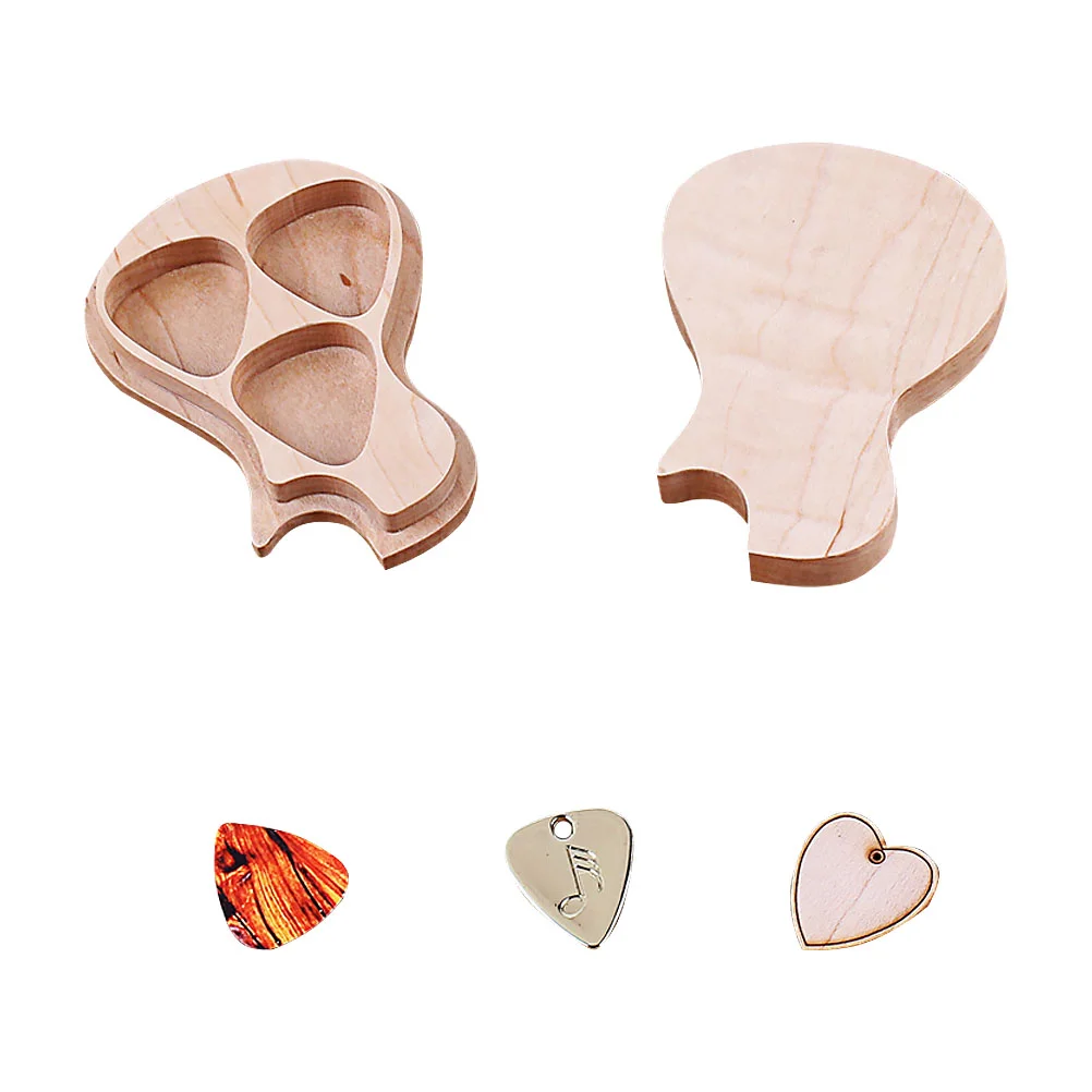 

1 Set Wood Guitar Pick Box Guitar Shaped Guitar Pick Box Plectrum Container With Guitar Pick For Guitar Standard Picks