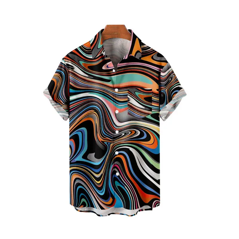 

3D Irregular Geometric Graphic Print Turn Down Collar Casual Shirts Male's Summer Short Sleeve Tops Clothing