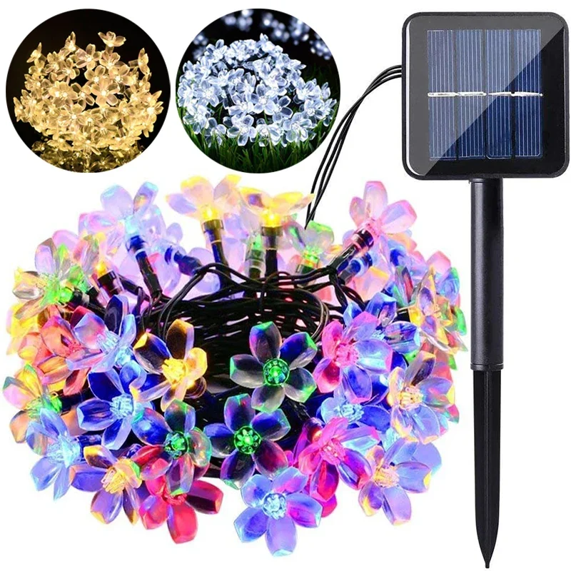 Solar Flower Lights Cherry Blossom String Light Waterproof Garden Fairy Lighting Strings Wedding Party Christmas Decoration