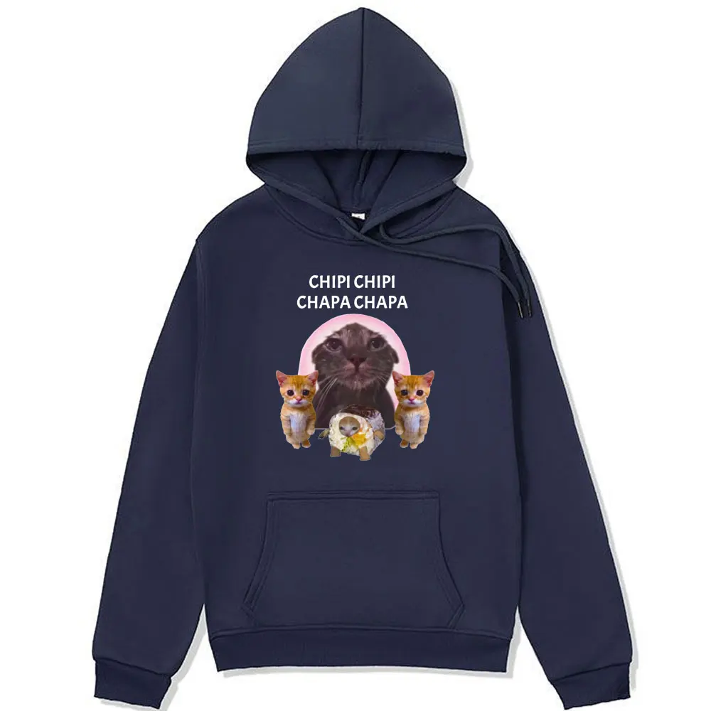 Funny Chipi Chipi Chapa Chapa Dubi Dubi Cat Meme Graphic Print Hoodie Male Fashion Oversized Fleece Pullover Sweatshirt Unisex