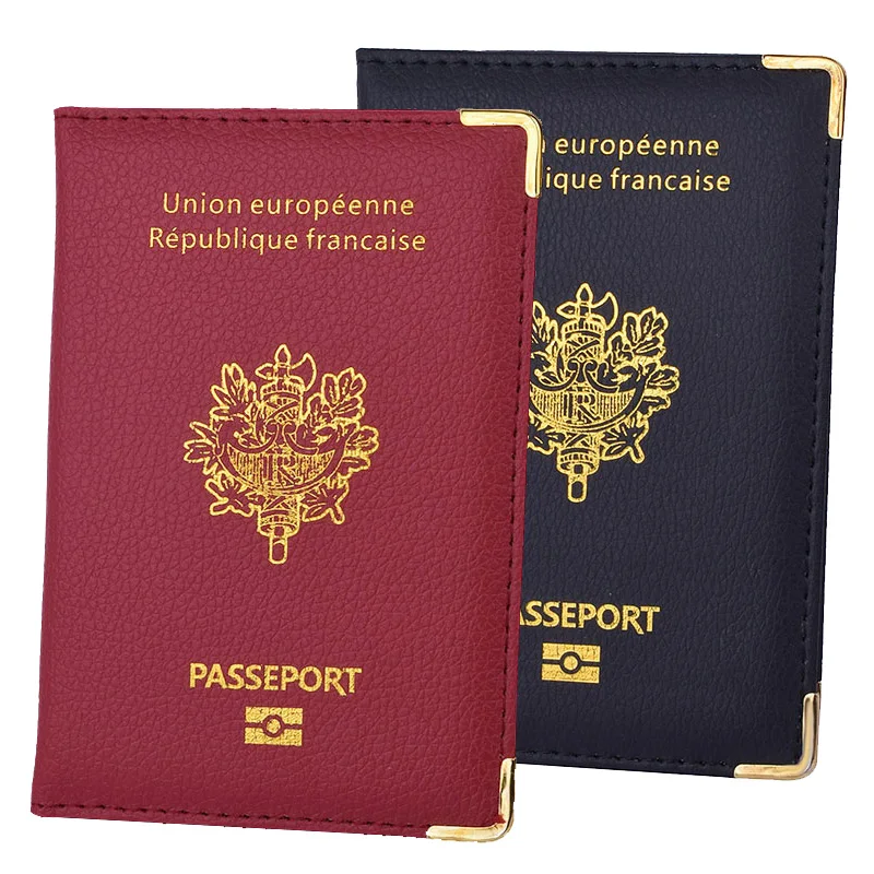 

Travel France Passport Case Black Red PU Leather Men Women Passports Holder Card Cover Wallet Travel Accessories Document