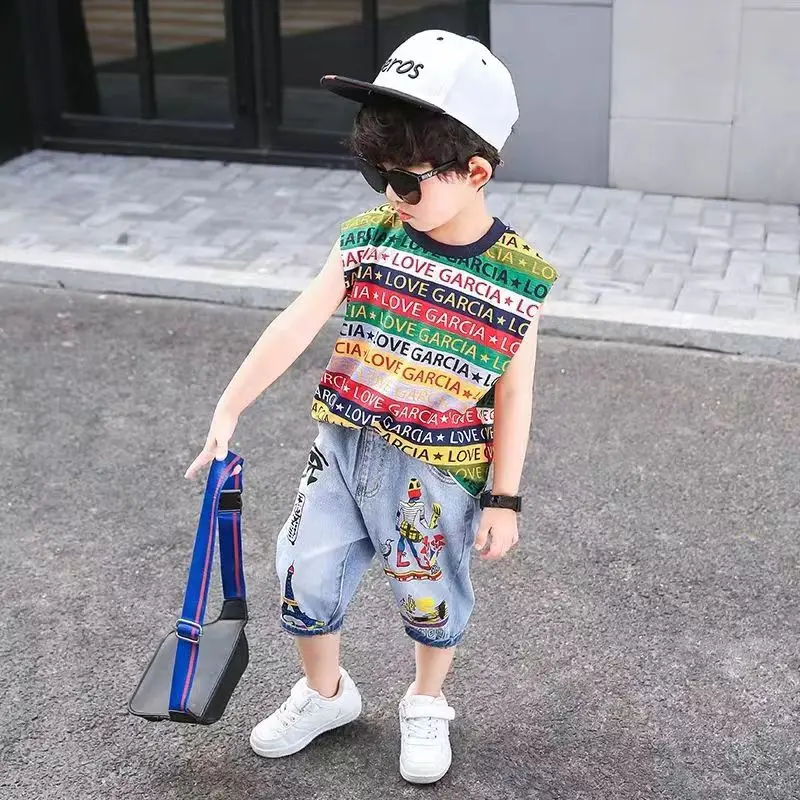 Loose Jean Shorts for Kid Boby Summer Casual Cartoon Printed Denim Short Children Cotton Short Pant For Teen Boy 2 4 6 8 10 12Y