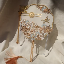 Vêtements de mariée xiuhe, artisanat classique de style chinois, artisanat fait à la main, bleu glacé, accessoires de mariage, eventail délicat, produit fini, 2021 