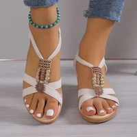 Sandales à Talons Compensés en Métal pour Femme, Chaussures Plates, Résistantes à l'Usure, Confortables, Décontractées, Décorées, à la Mode, Nouveau Style 5