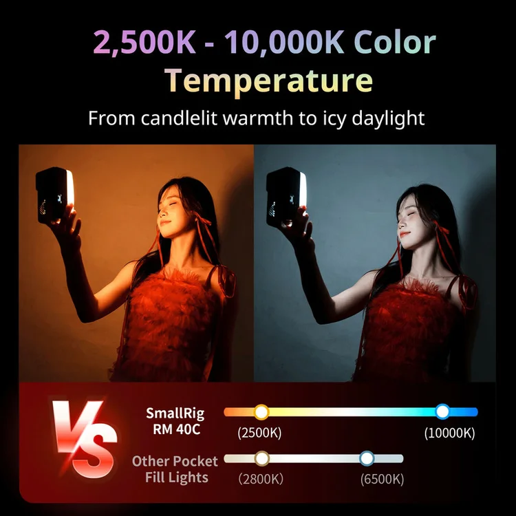 SmallRig RM 40C 미니 LED RGB 비디오 라이트 4800mAh 배터리 LCD 디스플레이 휴대용 마그네틱 마운트 카메라 라이트 5359