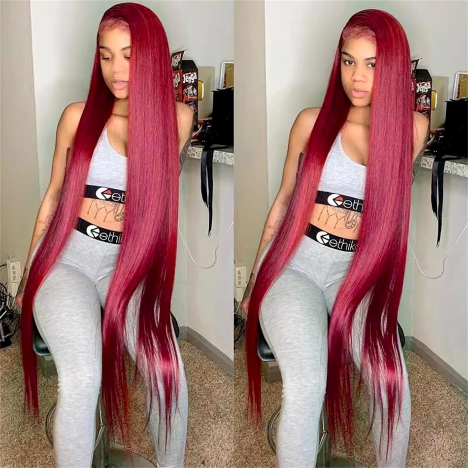 

30 36 Inch Burgundy 13x6 13x4 Hd Lace Frontal Human Hair Wig On Sale Straight Lace Front 99J Red Color Human Hair Wigs for Women