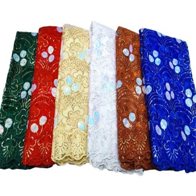

Latest African Green Sequined Lace Fabric Royal Blue High Quality Embroidery Nigerian French Mesh Lace Fabric For Wedding Sew