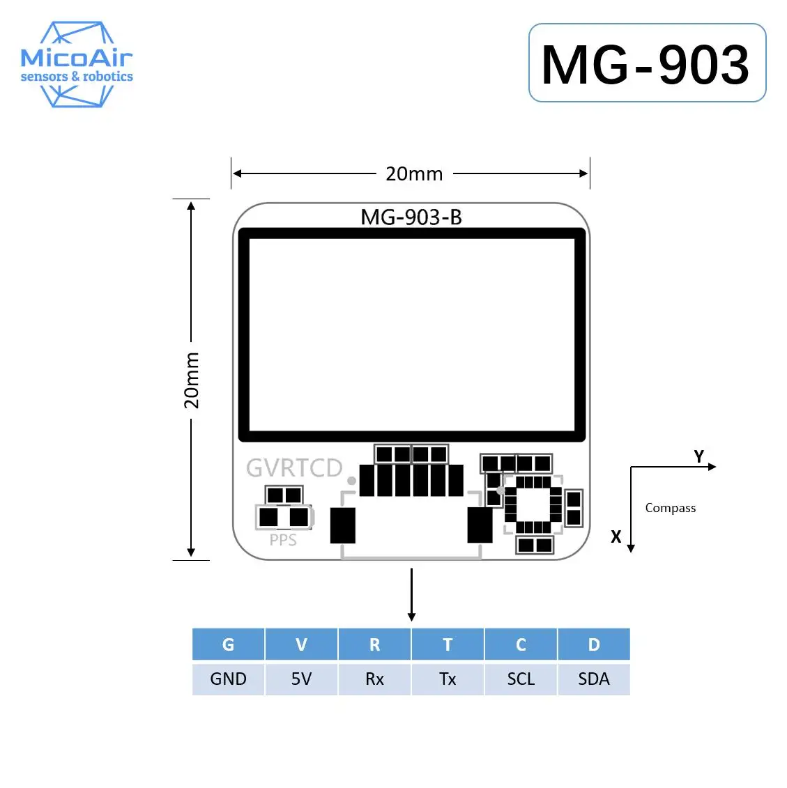 Module GPS GNSS M9140 MG-903 avec boussole magnétique et antenne patch 18x18mm