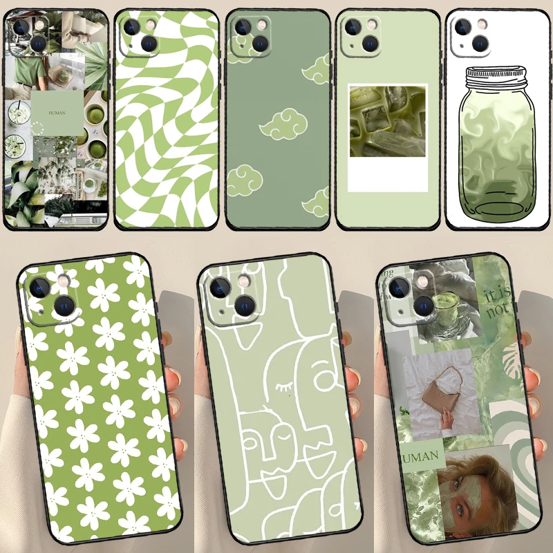 Matcha Sage Green Love Heart Custodia Per Iphone X Xr Xs Max 12 13 Mini 7 8 Plus Se 2020 11 12 13 14 15 Pro Max Cover Posteriore