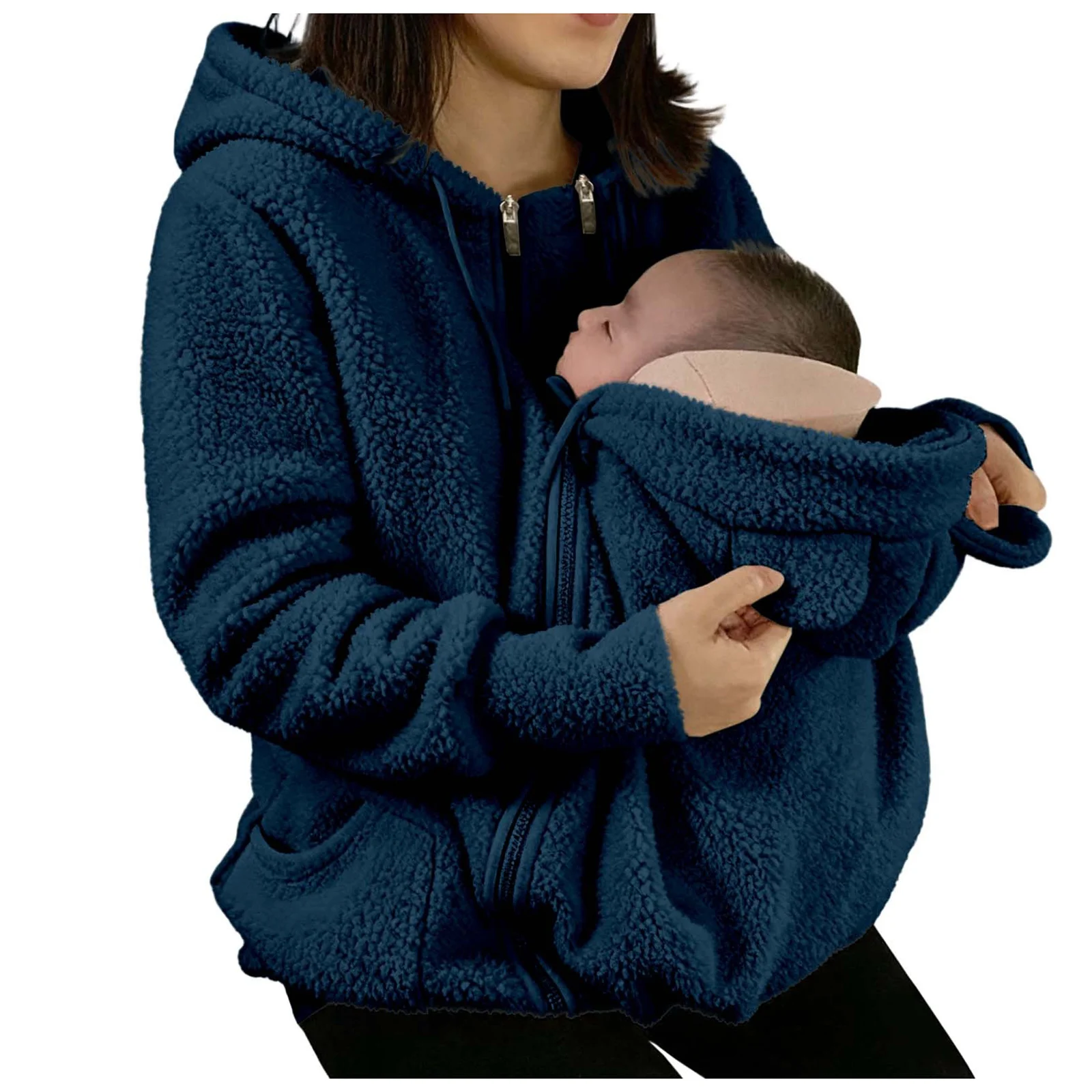 2-In-1 Maternity Clothes Autumn Winter Plush Hoodies Kangaroo Design Big Pockets Jackets For Pregnant Women Warm Baby Wearing