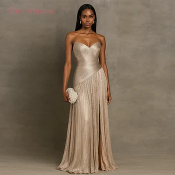 Umi Customized Elegant Strapless A Line Prom Gowns Sleeveless Pleated Formal Party Gown Floor Length Evening Dress 2026 1